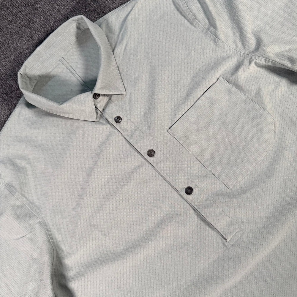 Lululemon Mens Short Sleeve Ripstop Polo Shirt Green Grey Chest Pocket XL #4272